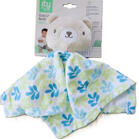 Plush Nate Bear Security Blanket Cozy Lovey ITY By Ingenuity Blue Green Brown - Picture 3 of 3